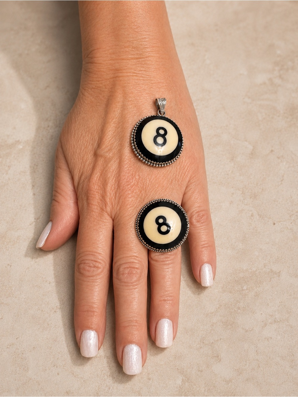 Sterling Silver 8-Ball Ring & Pendant Set – New Boutique Item 🎱